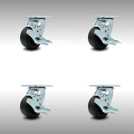 Service Caster 4 Inch SS Polyolefin Caster Set with Ball Bearings and Brake/Swivel Lock SCC SCC-SS30S420-POB-TLB-BSL-4